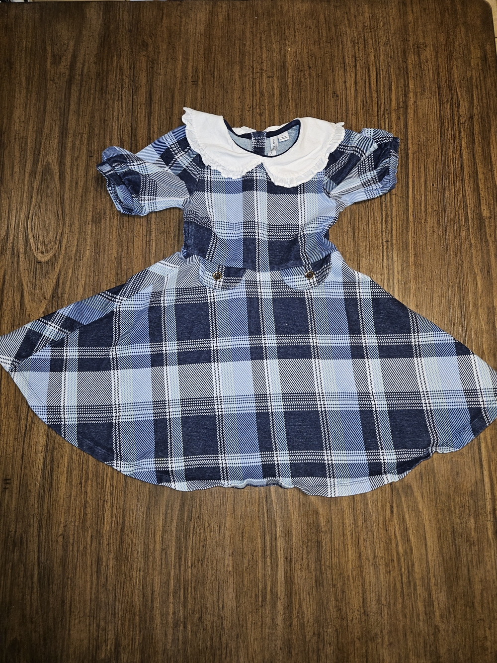 Janie and Jack Navy and Light Blue Plaid Dress with White Peter Pan Collar